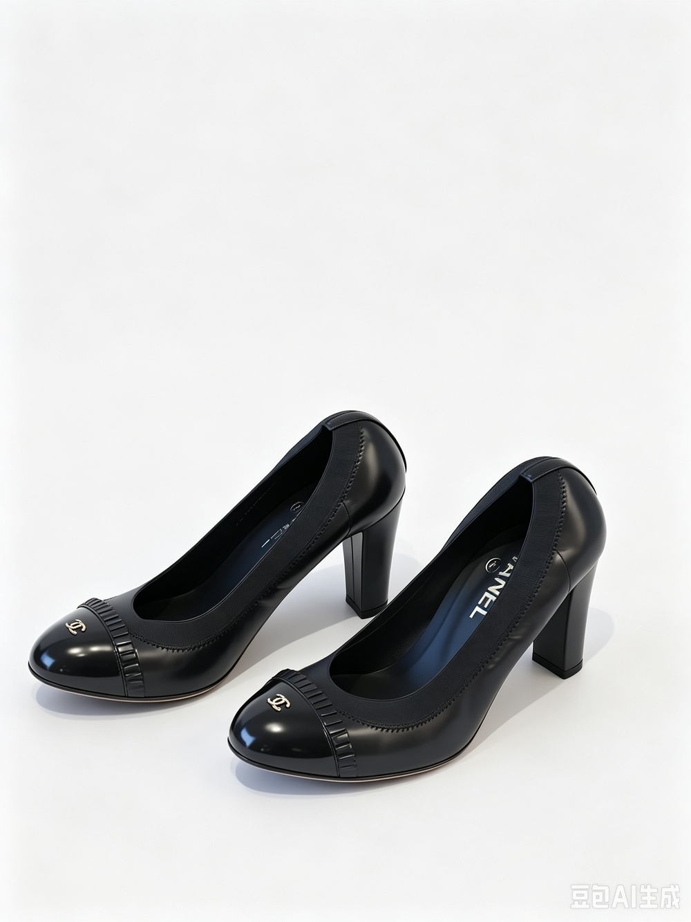 Chanel Black Leather Cap-Toe Block Heel Pumps